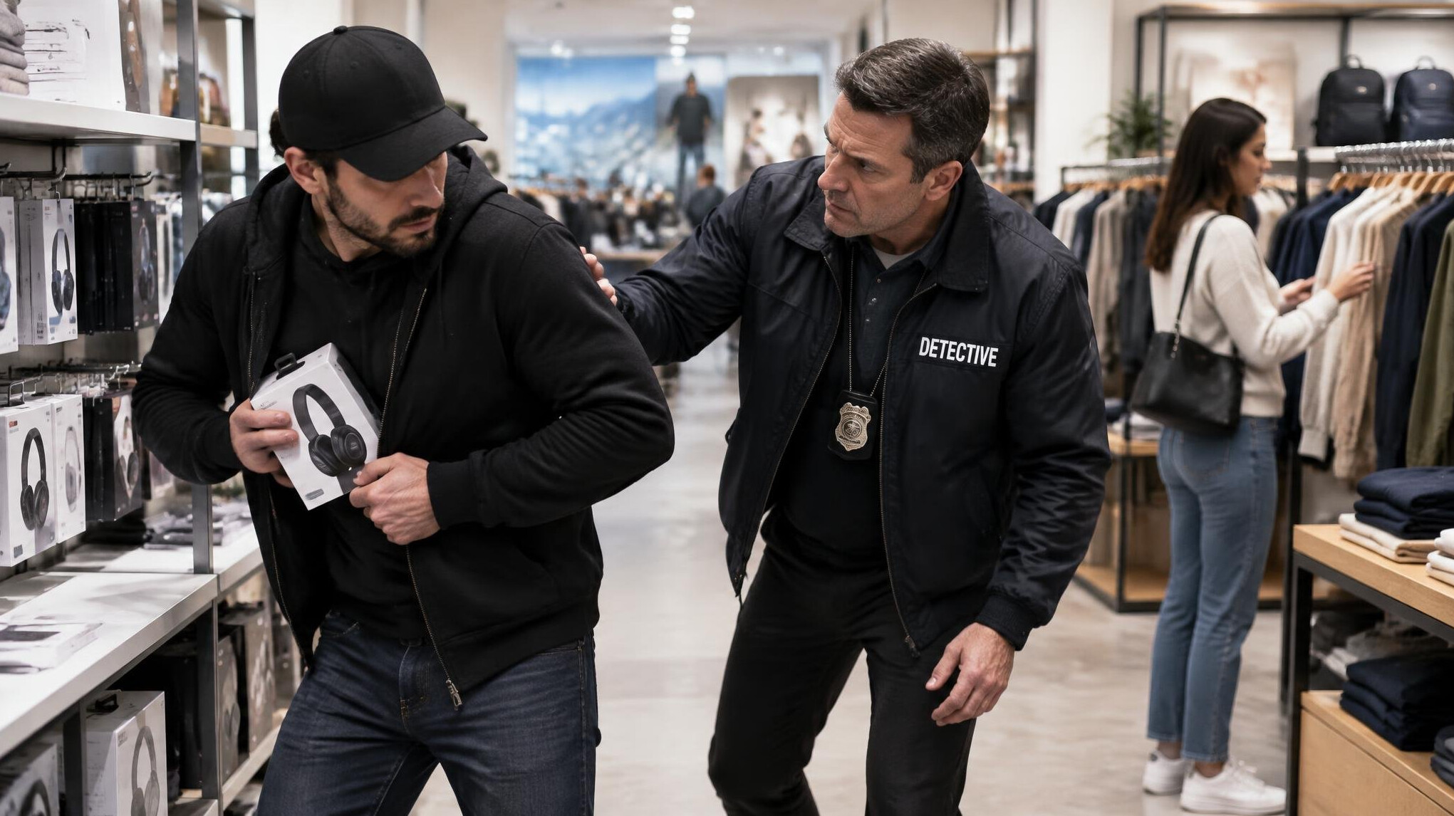 thief attempting to steal merchandise