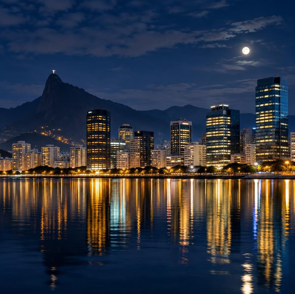 City skyline lights at night