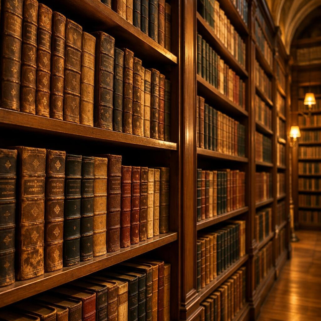 Rows of books in a library